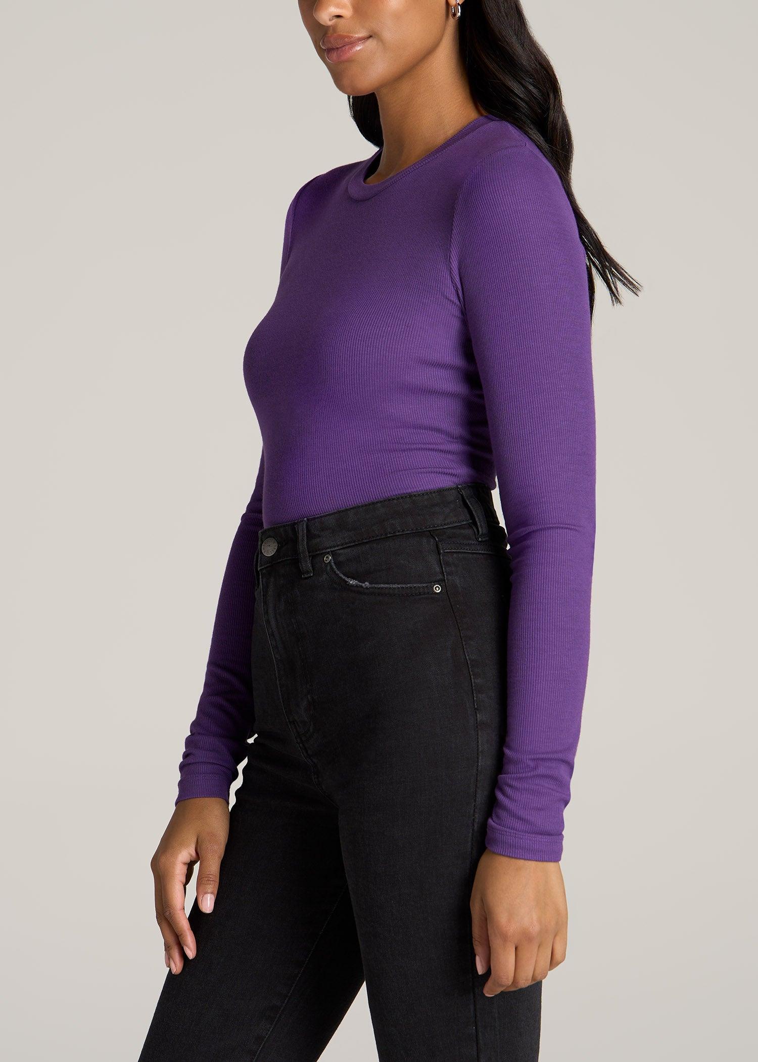 FITTED Ribbed Long Sleeve Tee in Aster Purple - Tall Women's Shirts product image