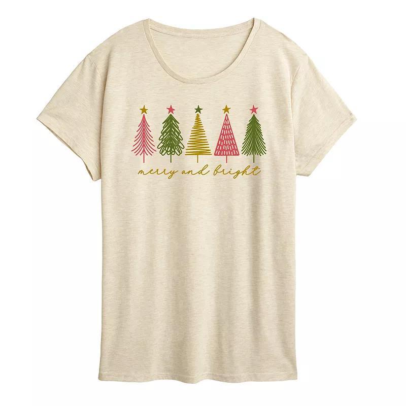 Womens Merry & Bright Christmas Trees Graphic Tee Product Image