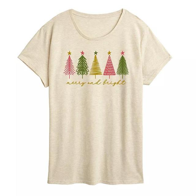 Womens Merry & Bright Christmas Trees Graphic Tee Product Image