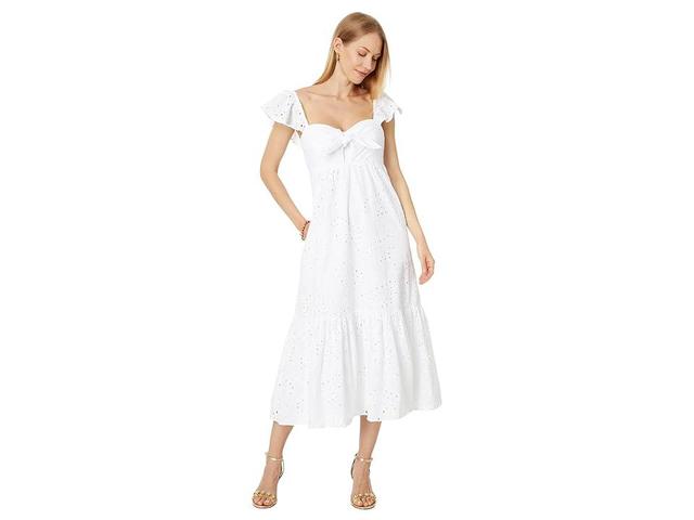 Lilly Pulitzer Lantana Flutter Sleeve Eyelet Midi Dress (Resort Tropical Leaf Eyelet) Women's Dress Product Image