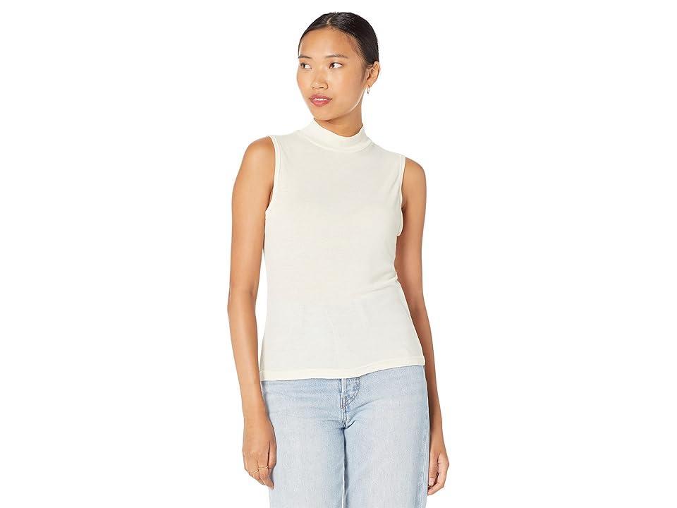 MONROW Sheer Mock Neck Tank (Off Women's Clothing Product Image