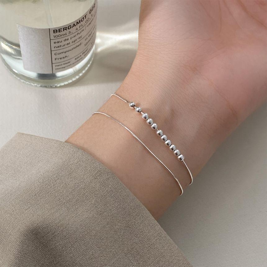 925 Sterling Silver Beaded Layered Bracelet Product Image