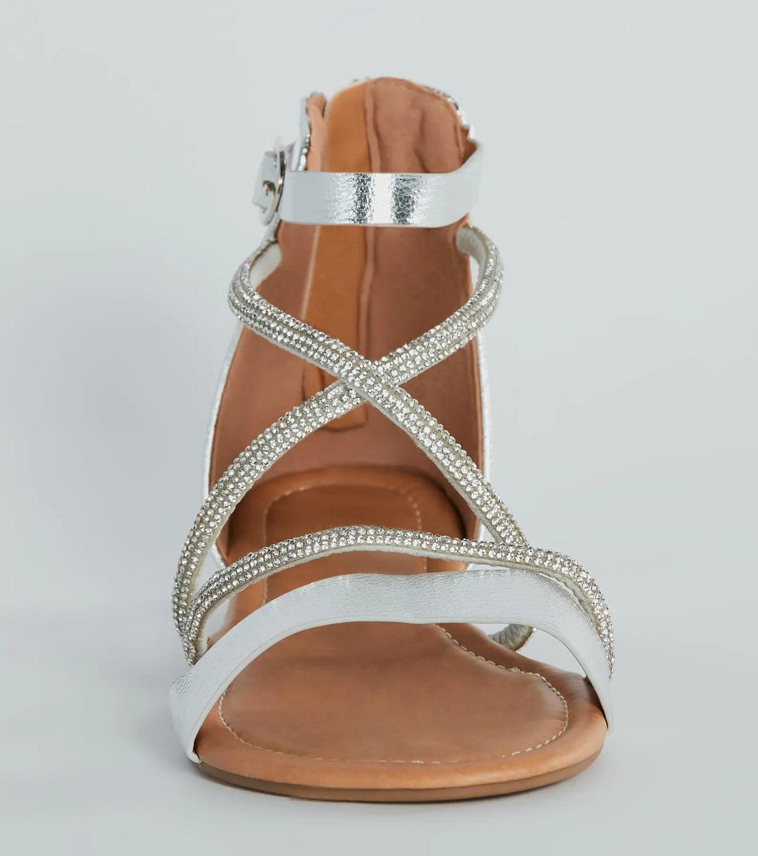 Shine Shocker Rhinestone Strappy Flat Sandals Product Image