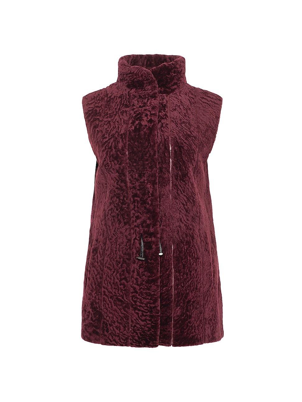 Womens Textured Shearling Lamb Vest Reversible to Taffeta Product Image