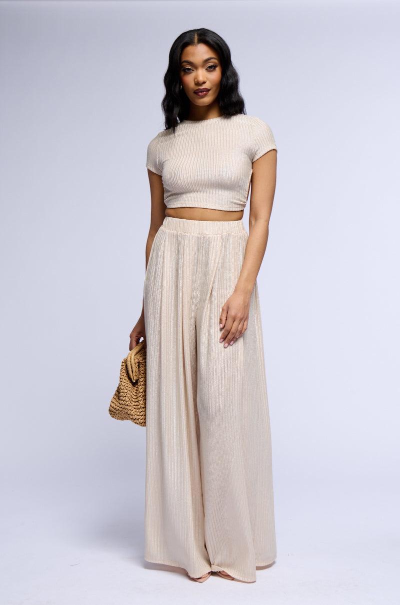 JUST LIKE MAGIC METALLIC KNIT WIDE LEG PANT Product Image