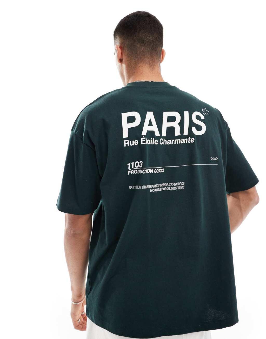 ASOS DESIGN oversized t-shirt with city back print in dark green Product Image