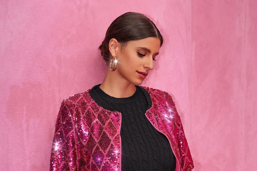 Sequin Panel Crop Zip Jacket product image