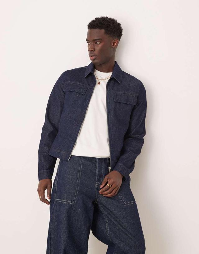 ASOS DESIGN raw denim harrington jacket - part of a set Product Image