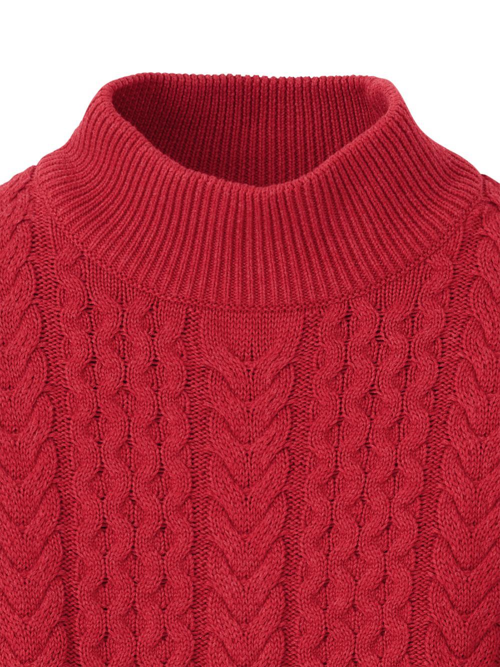 Cotton Cable Mock Neck Sweater - Red Product Image