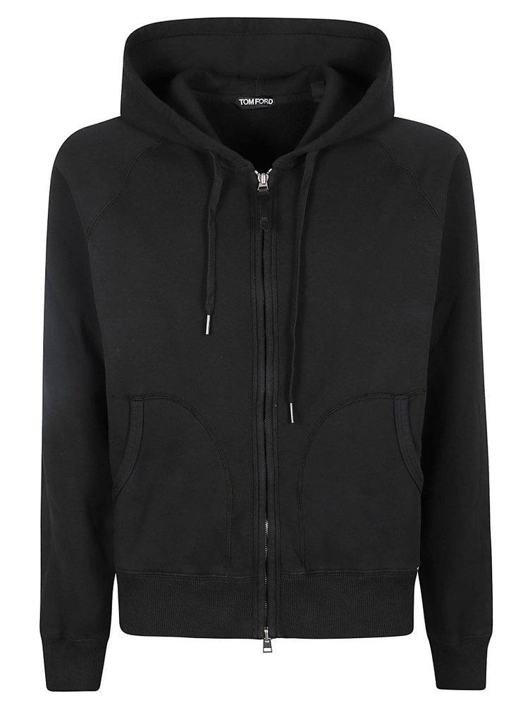 Zipped Drawstring Hoodie In Black Product Image