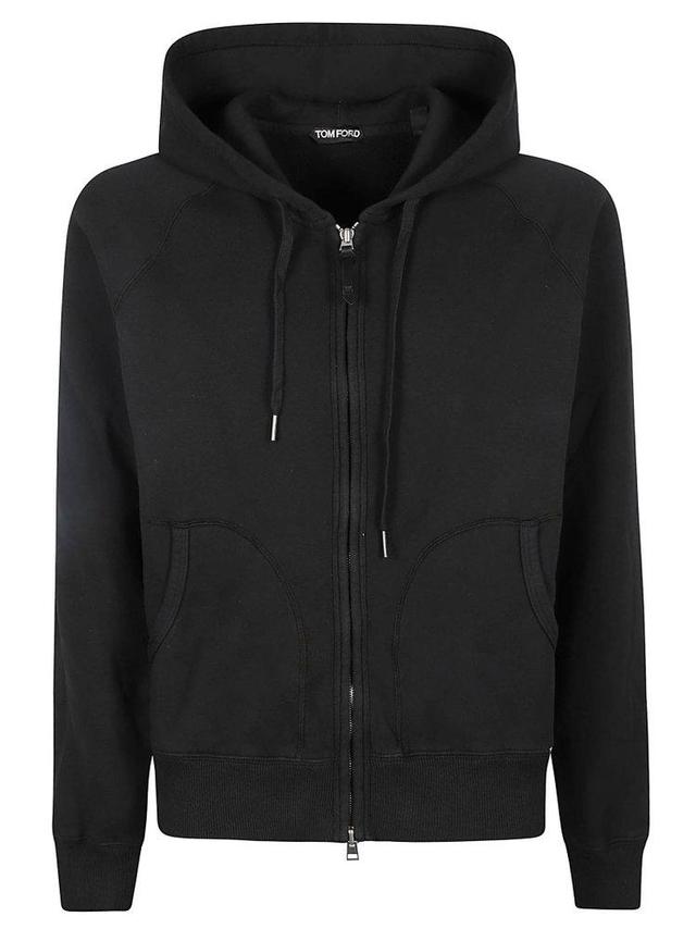 Zipped Drawstring Hoodie In Black Product Image