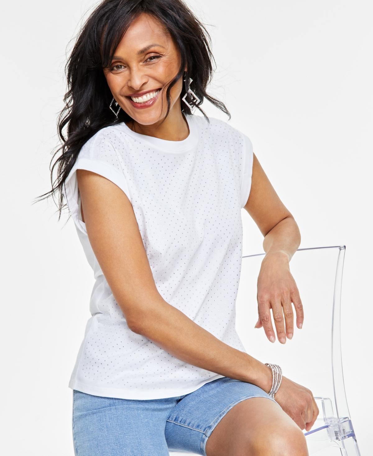 Women's Embellished Cotton Top, Created for Macy's Product Image