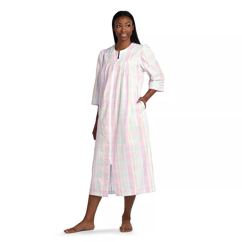 Petite Miss Elaine Essentials Seersucker Petite Size Long Zip Robe, Womens Product Image