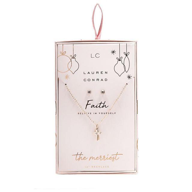 LC Lauren Conrad Rose Gold Tone Nickel Free Necklace & Earrings Set, Womens Product Image