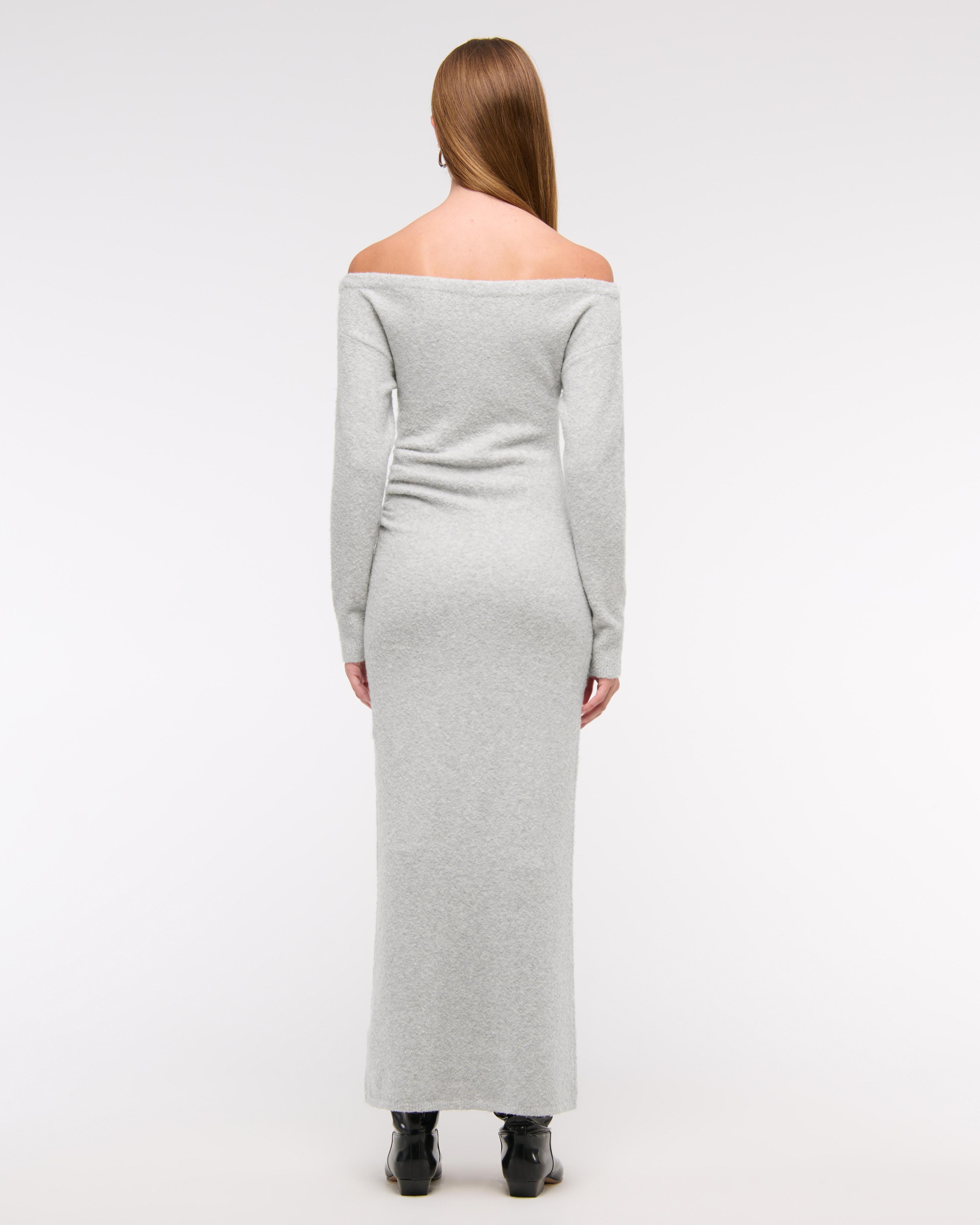 Off-The-Shoulder Boucle Maxi Sweater Dress Product Image