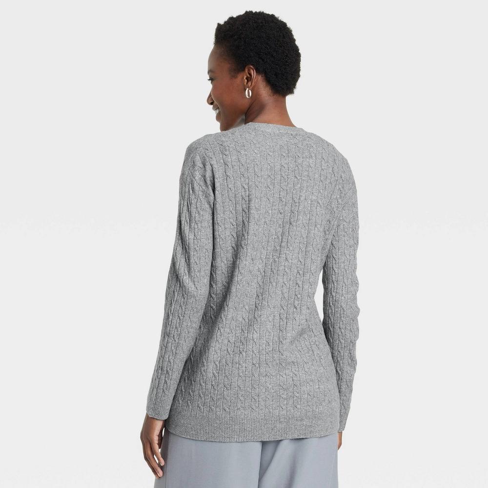 Women's Cable Cardigan - A New Day™ Dark Gray M Product Image