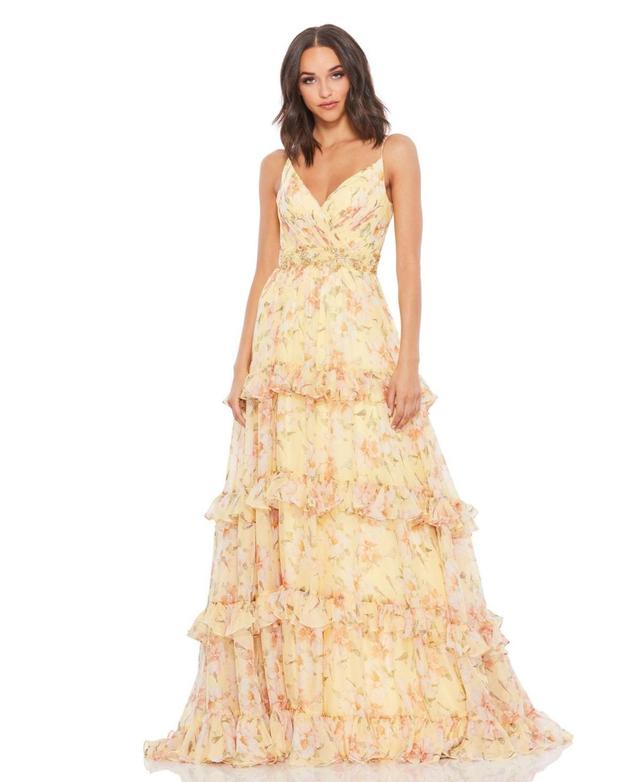 Women's Tiered Floral Chiffon Gown Product Image