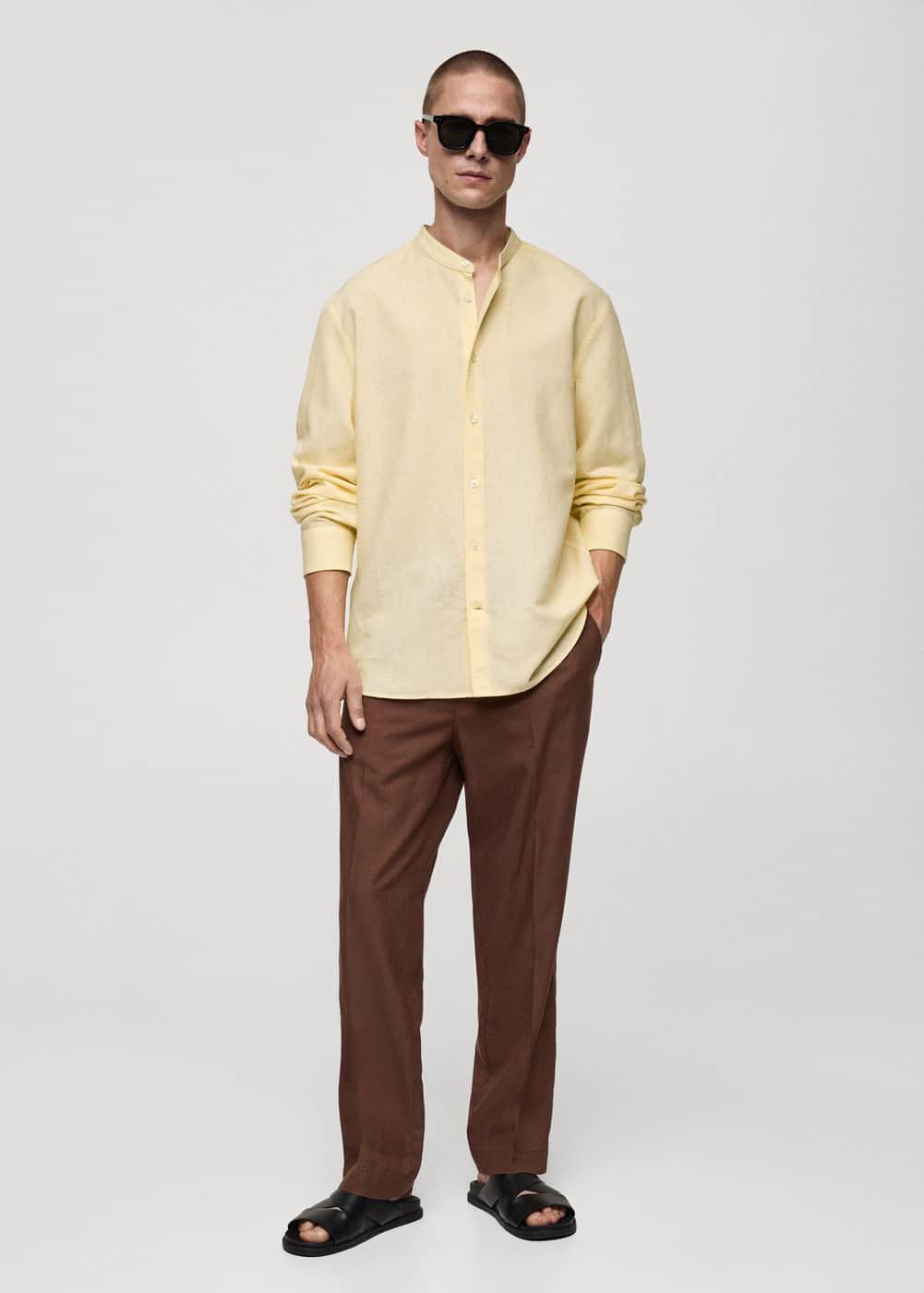 MANGO MAN - Classic-fit linen-blend shirt yellowMen Product Image