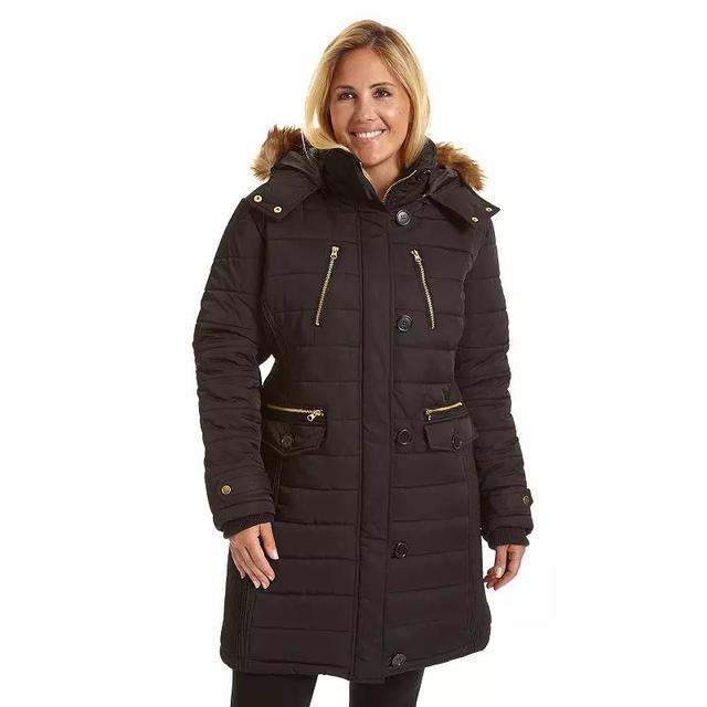 Plus Size Excelled Long Hoded Puffer Jacket, Womens Black Product Image