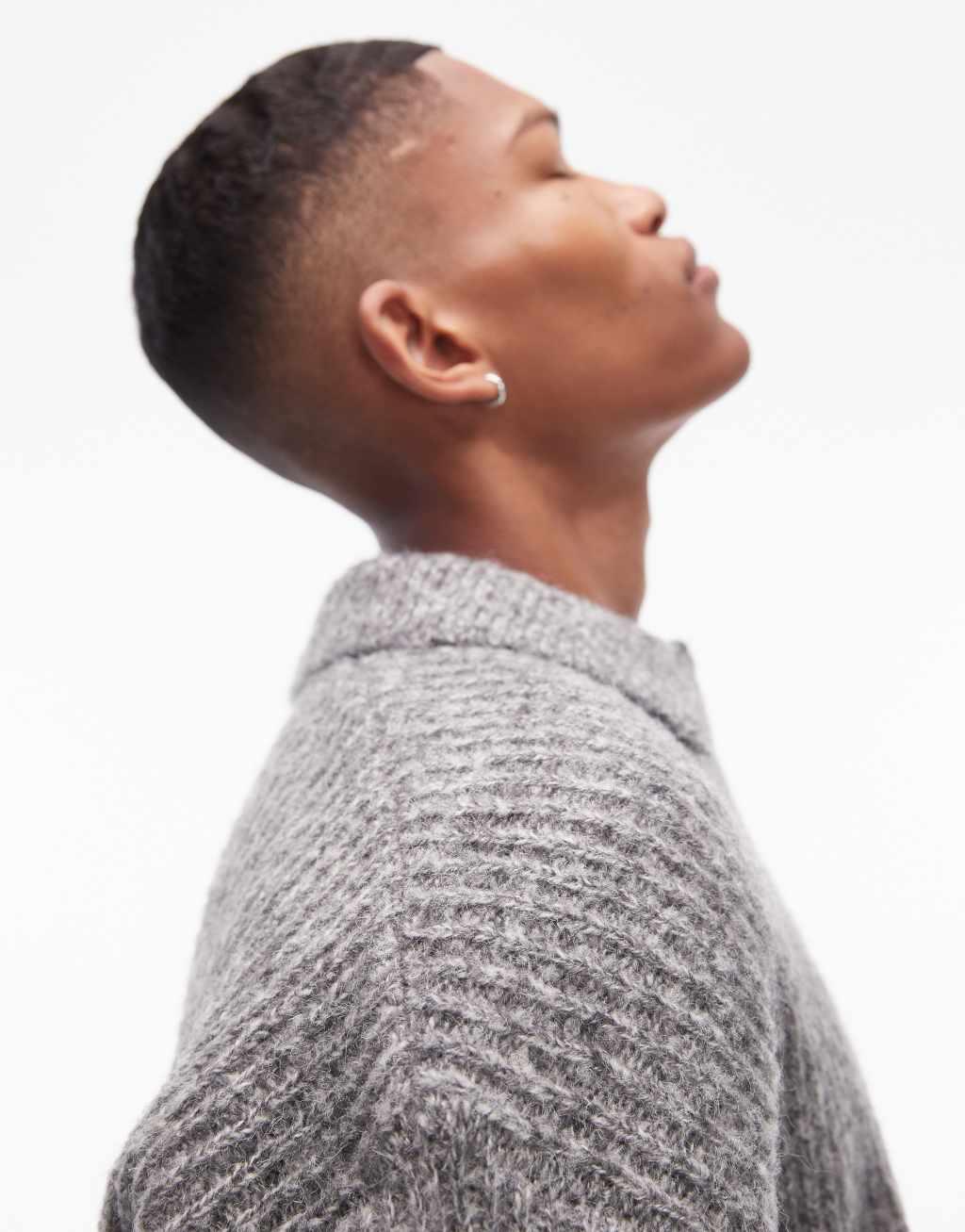 Topman relaxed open collar sweater in heather gray Product Image