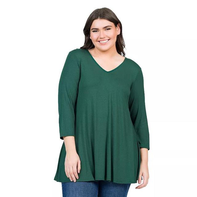 Plus Size 24Seven Comfort Apparel Quarter Sleeve V-Neck Tunic Top, Womens Product Image