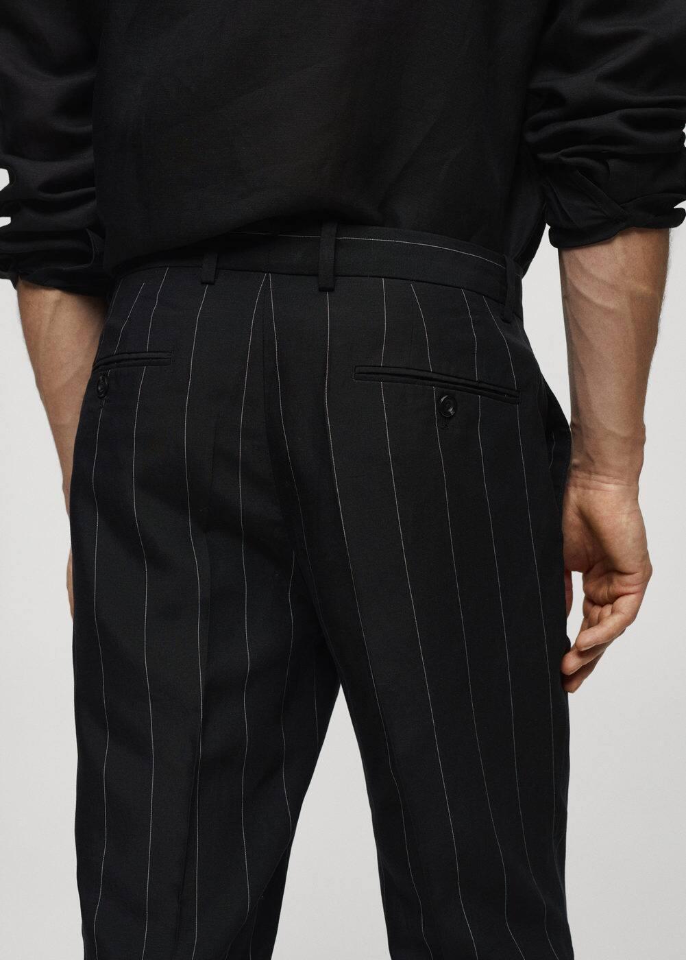 MANGO MAN - Slim-fit linen pants with pinstripes blackMen Product Image