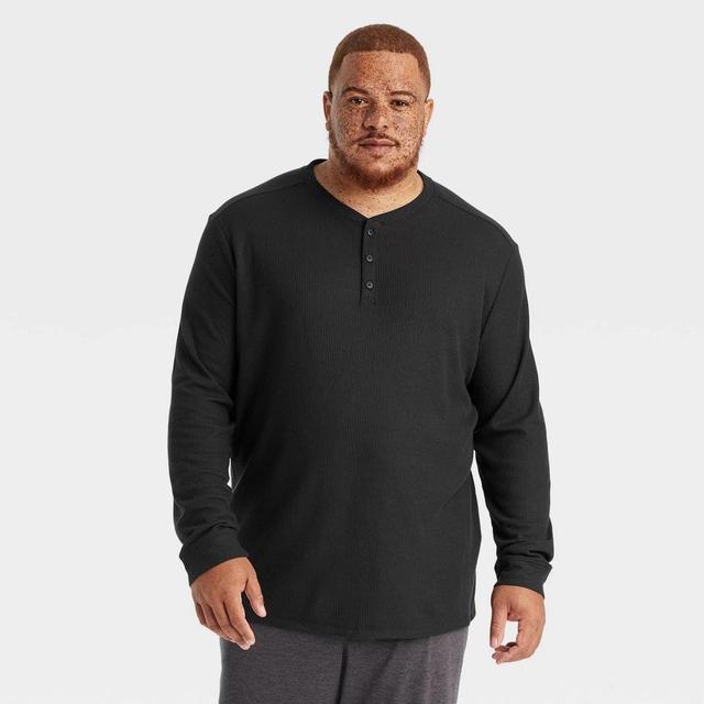 Mens Big Long Sleeve Waffle Henley Top - All In Motion Black 3XL Product Image