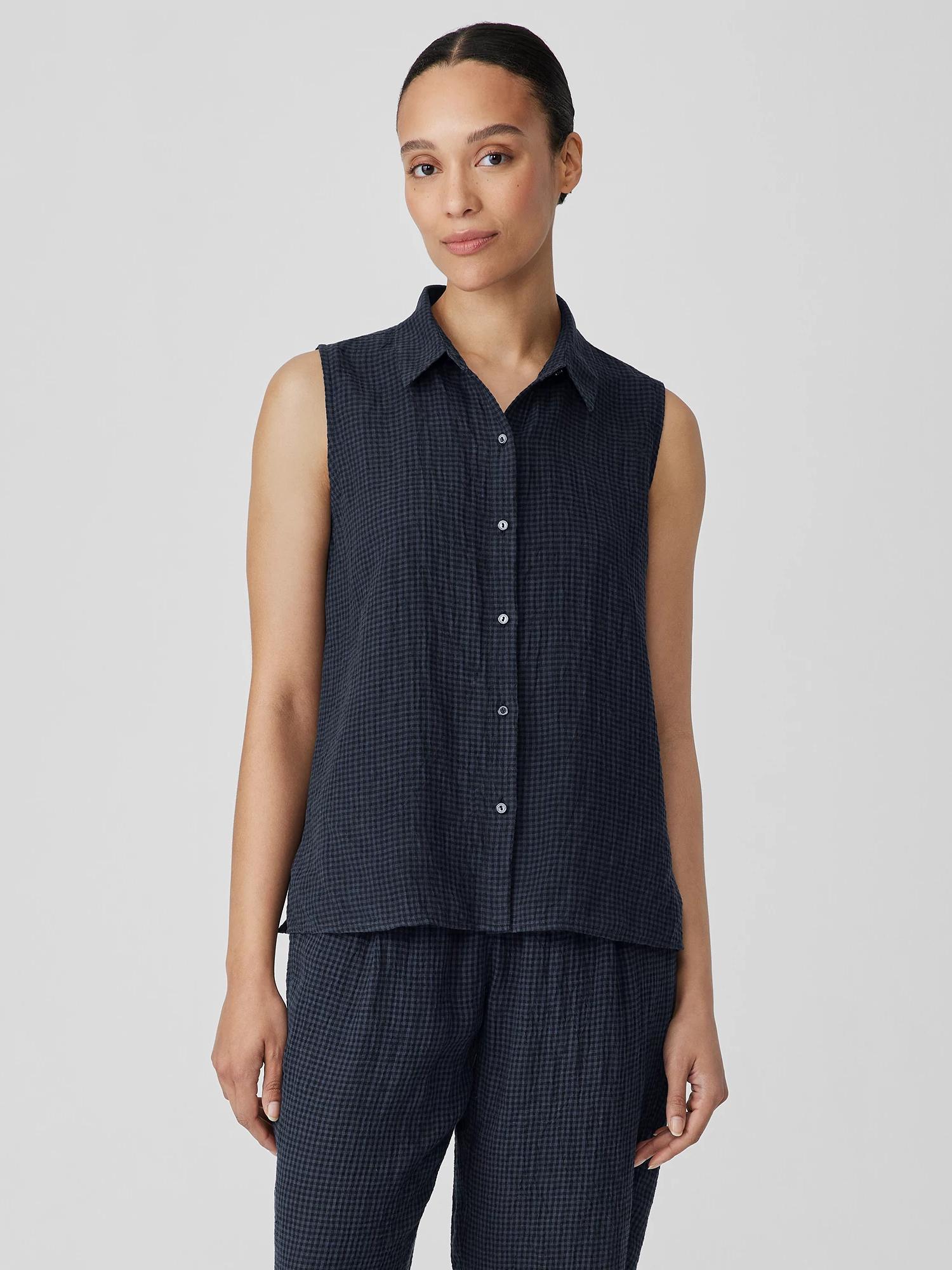 Puckered Organic Linen Sleeveless Shirt product image