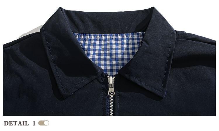 Collared Plaid Zip-Up Jacket Product Image