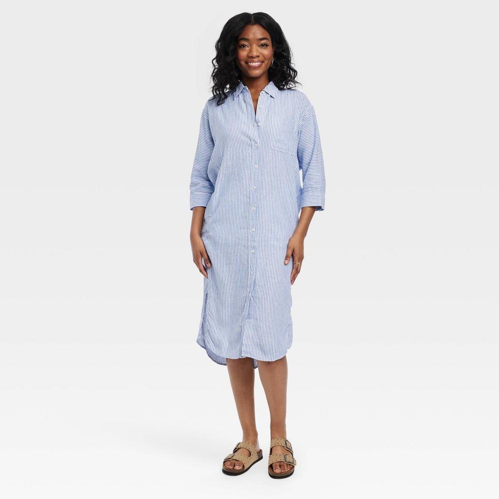 Womens 3/4 Sleeve Midi Shirtdress - Universal Thread Blue Striped M Product Image