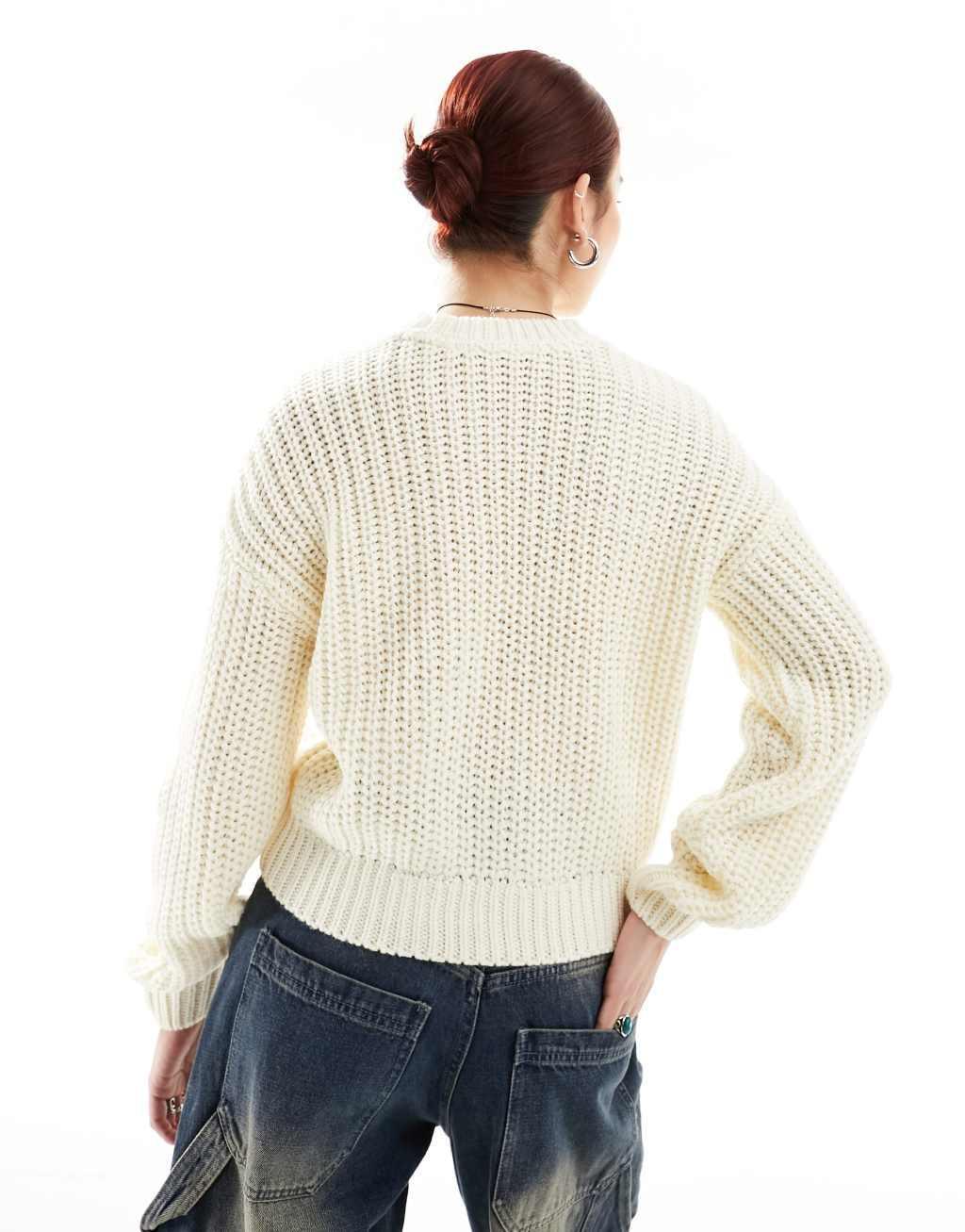 Noisy May open knit sweater in cream Product Image