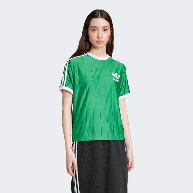 adidas Adicolor 3-Stripes Pinstripe Tee Green L Womens Product Image