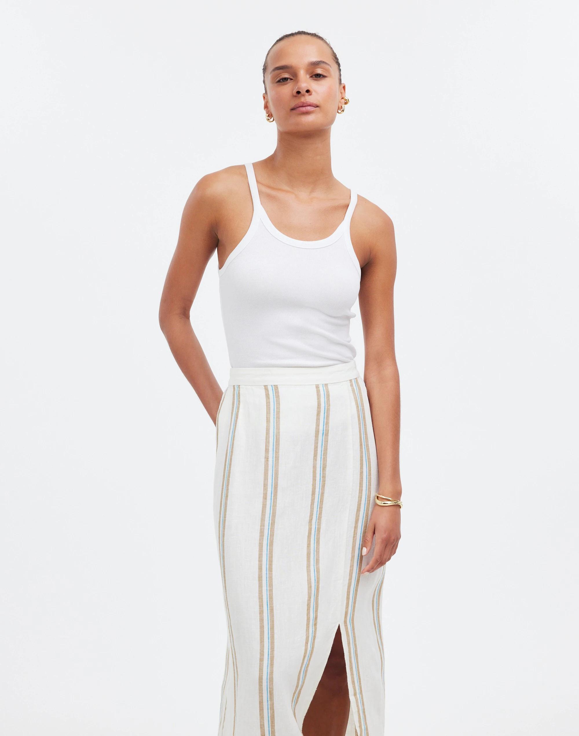 Column Maxi Skirt in Striped 100% Linen Product Image