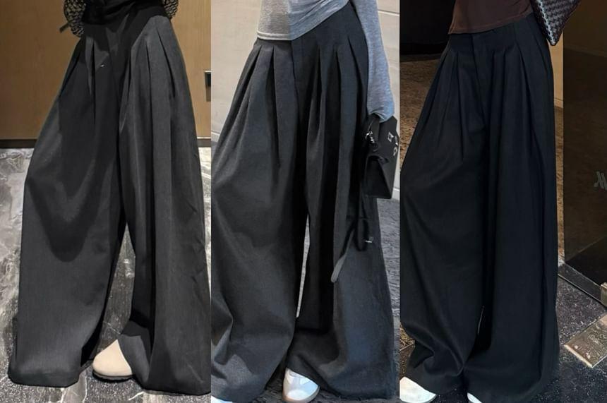 High-Rise Pleated Wide-Leg Dress Pants Product Image