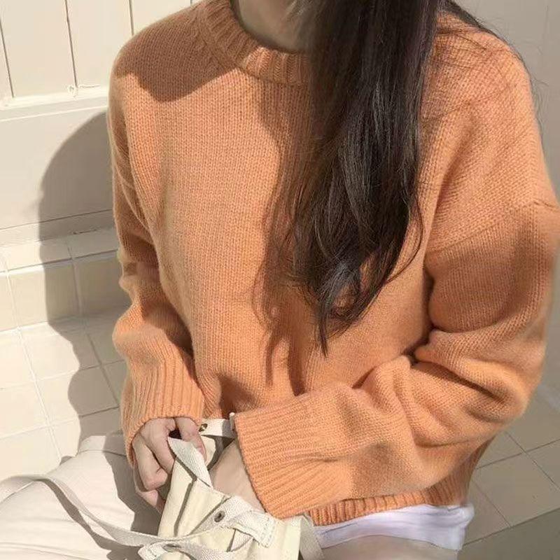 Round Neck Plain Oversized Sweater Product Image