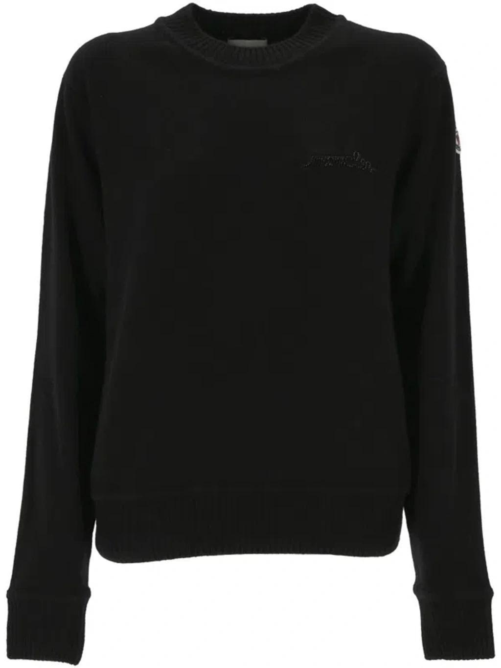 MONCLER Logo Detailed Crewneck Sweater In Black Product Image