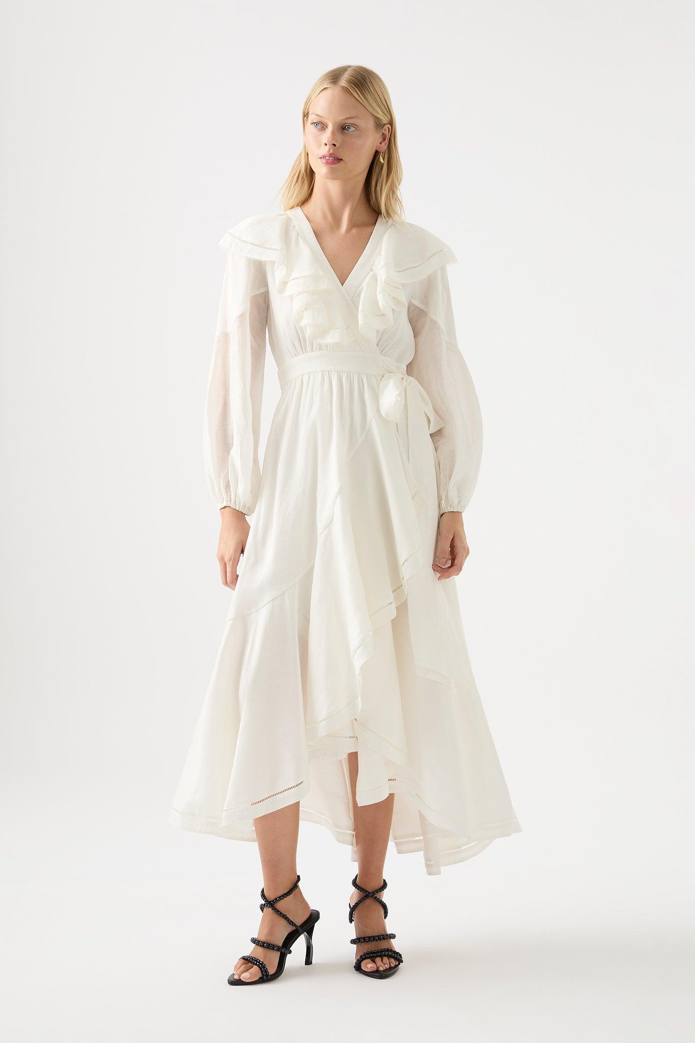 Zoe Ruffle Wrap Midi Dress Product Image