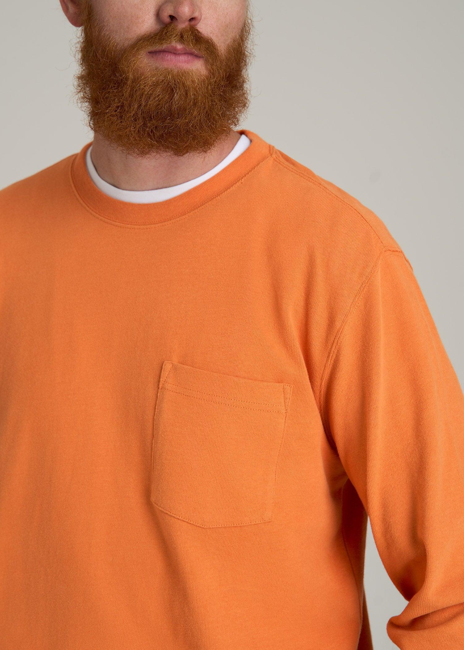 LJ&S Long Sleeve Workwear Pocket Tall Men's Tee in Marmalade Product Image