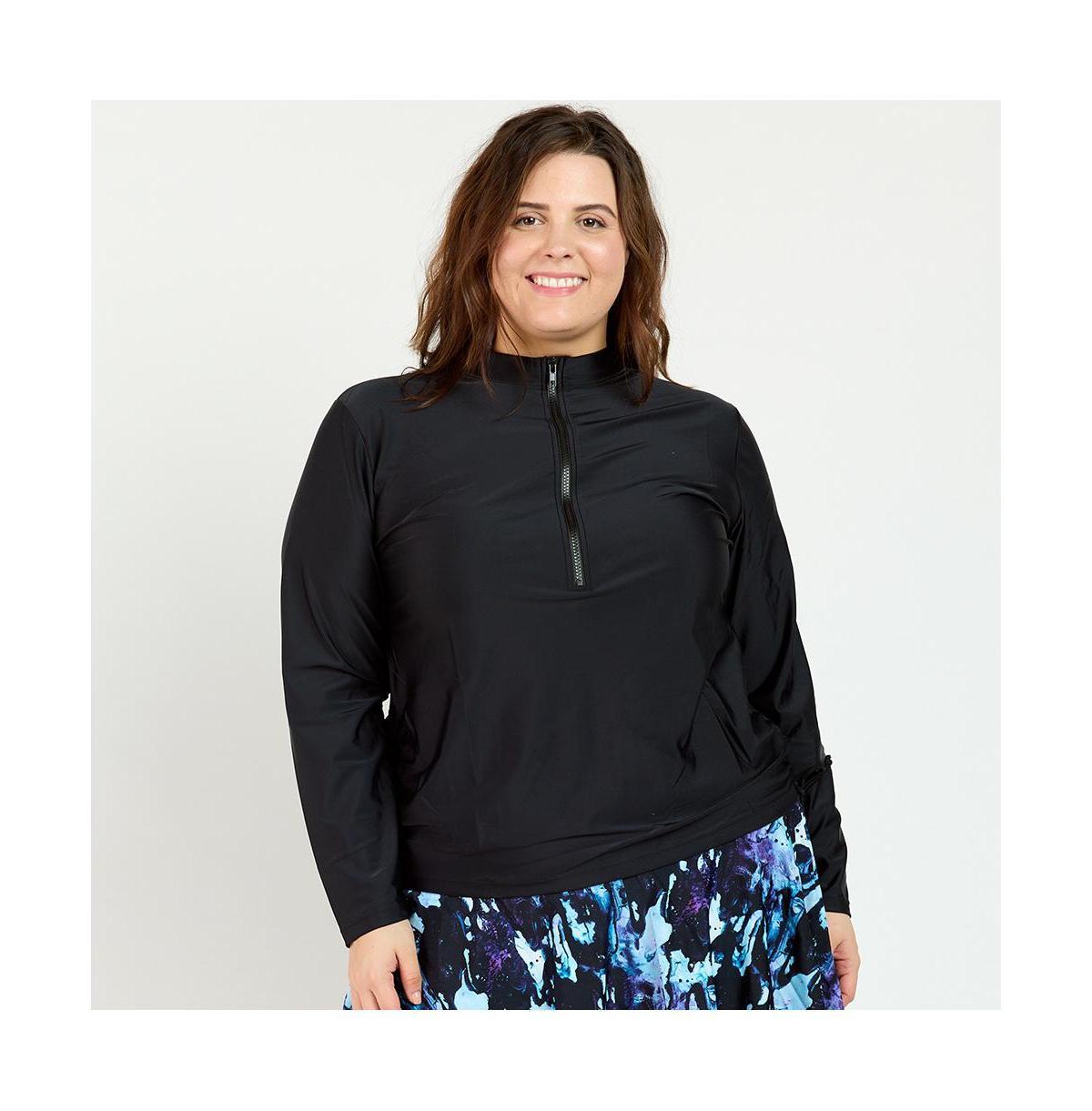 Calypsa Womens Plus Size Half-Zip Nora Swim Top Product Image