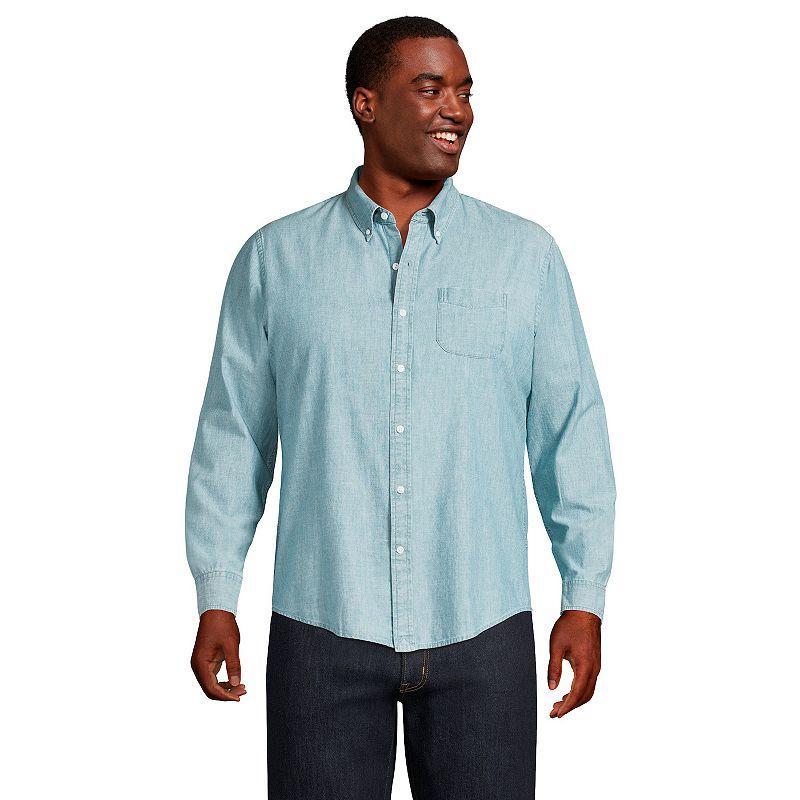 Big & Tall Lands End Traditional-Fit Chambray Button-Down Shirt, Mens Dark Blue Product Image