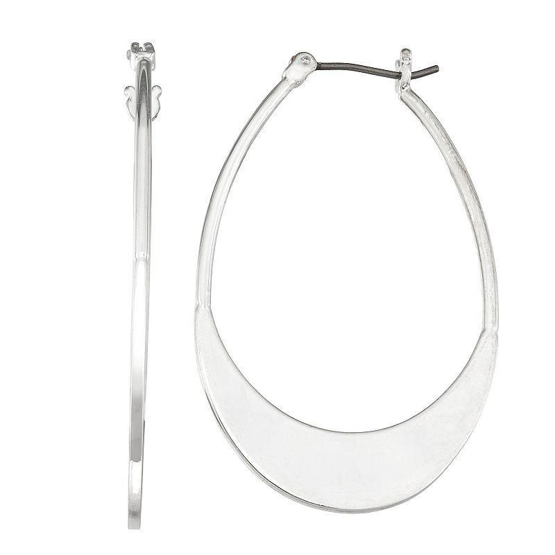 Nine West Flat Bottom Oval Hoop Earrings, Womens, Silver Product Image