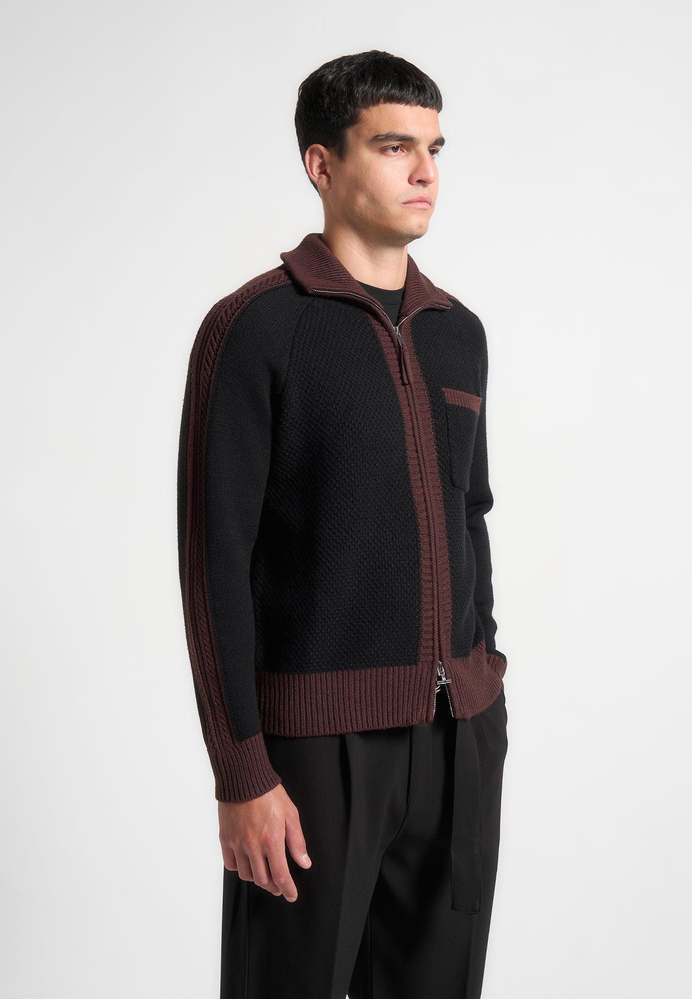 Colour Block Zip Through Cardigan - Black Male Product Image