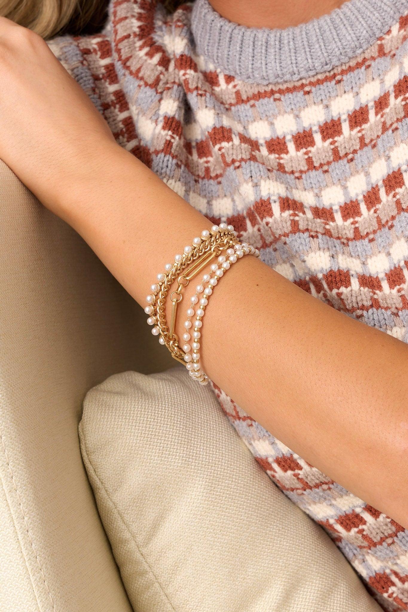 Peaceful Easy Feeling Gold & Pearl Layered Bracelet Product Image