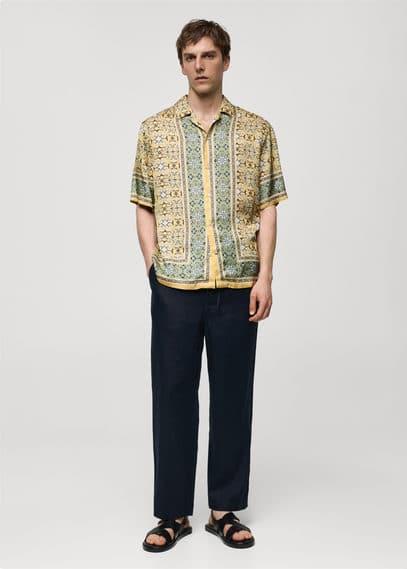 MANGO MAN - 100% linen pants with drawstring navyMen Product Image