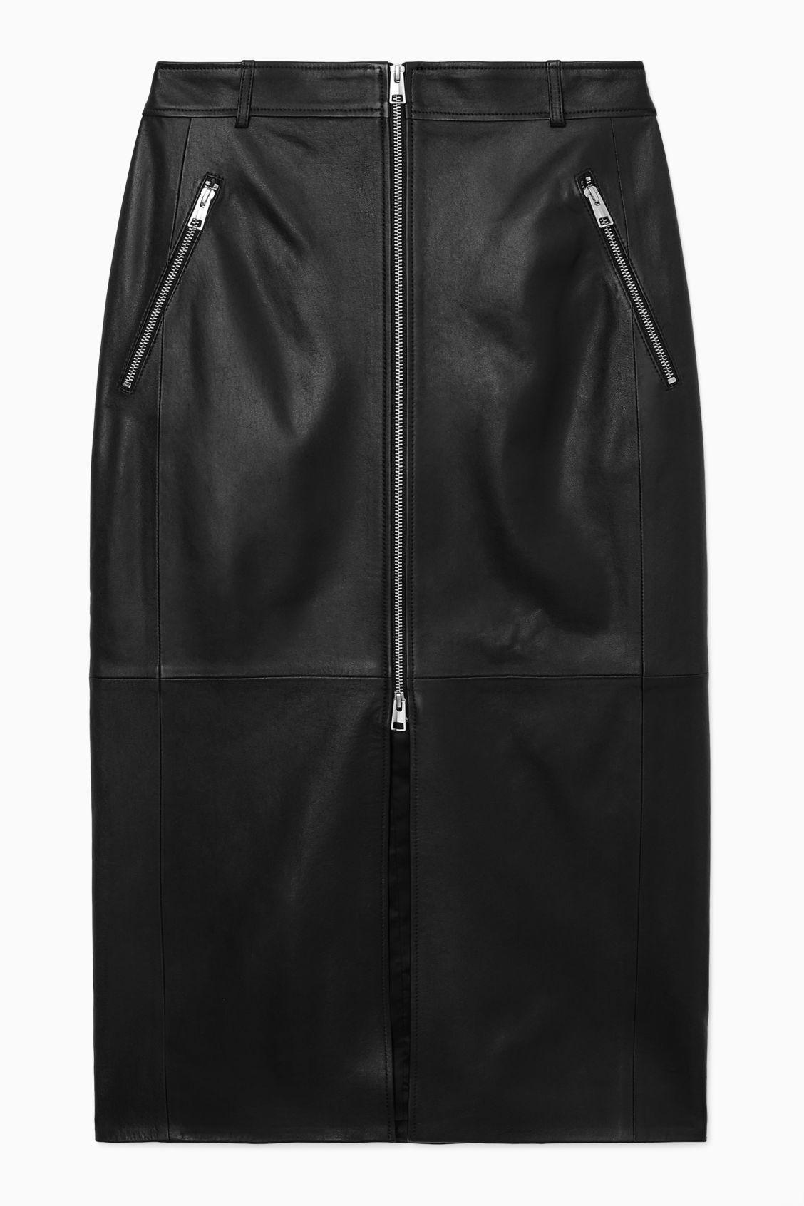 ZIP-UP LEATHER MIDI SKIRT Product Image