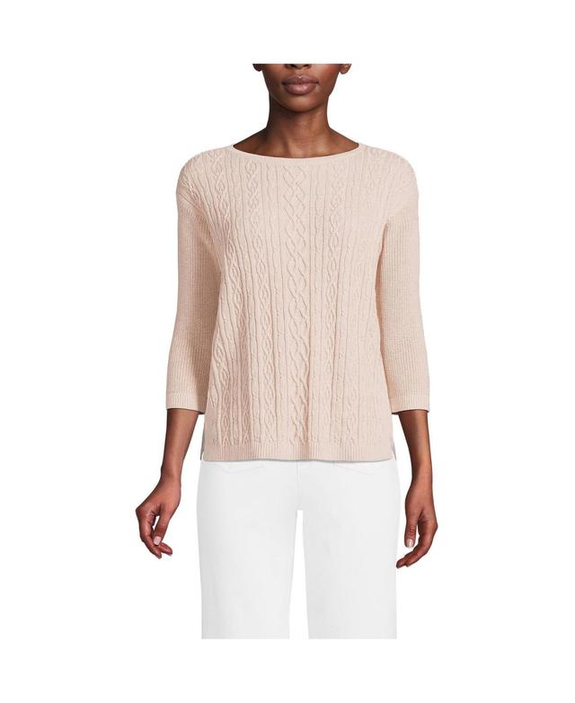 Lands' End Women's Drifter Cotton Cable Stitch Sweater - Medium - Opulent Pearl Heather Product Image