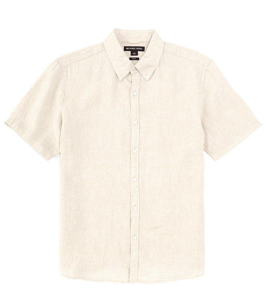 Michael Kors Slim Fit Linen Short Sleeve Woven Shirt Product Image