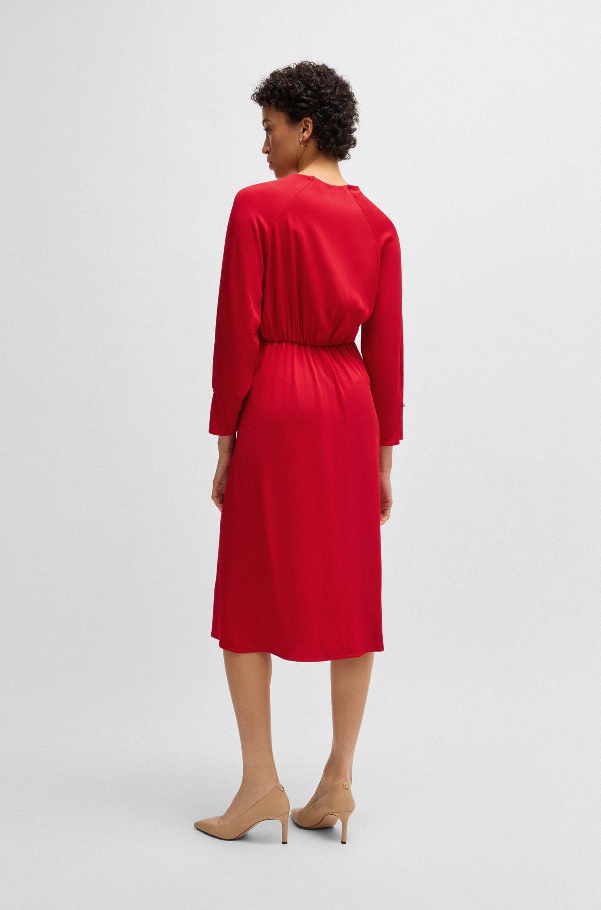 BOSS - V-neck dress with button cuffs - Red Product Image