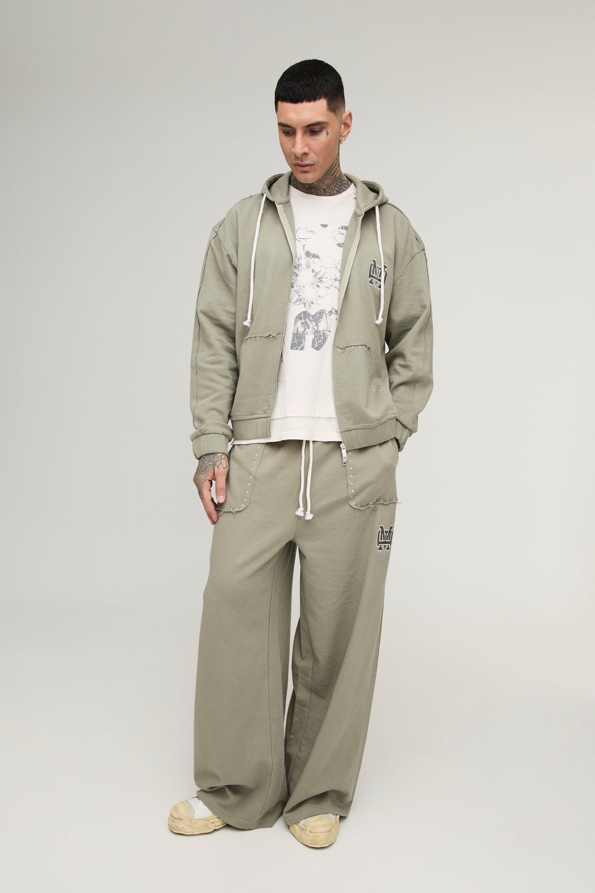 Tall Oversized Boxy Zip Thru Seam Detail Hooded Tracksuit | boohooMAN USA Product Image