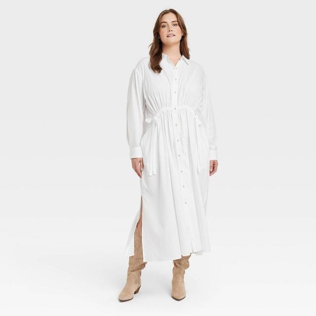 Womens Long Sleeve Cinch Waist Maxi Shirtdress - Universal Thread White XXL Product Image